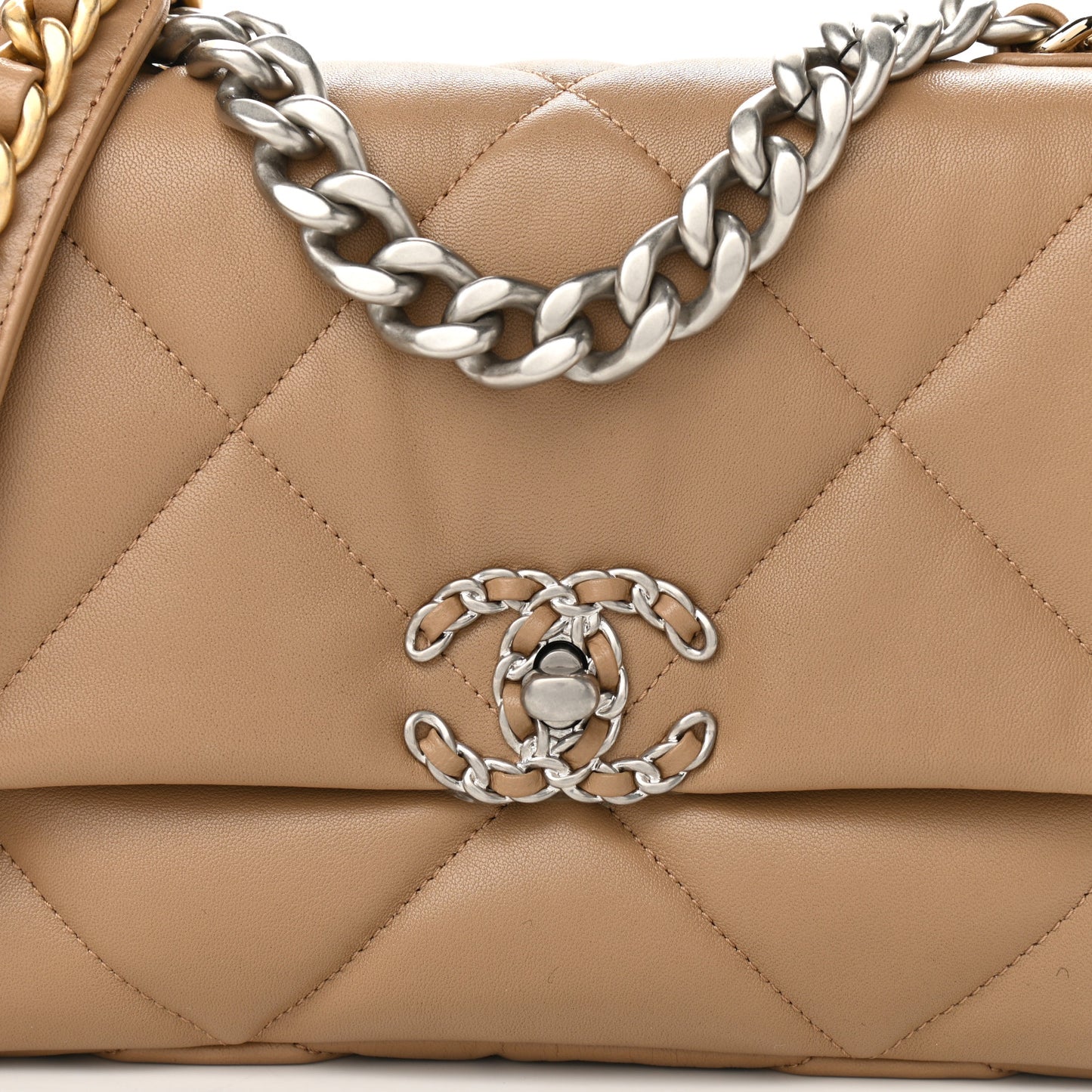 Lambskin Quilted Medium Chanel 19 Flap Dark Beige
