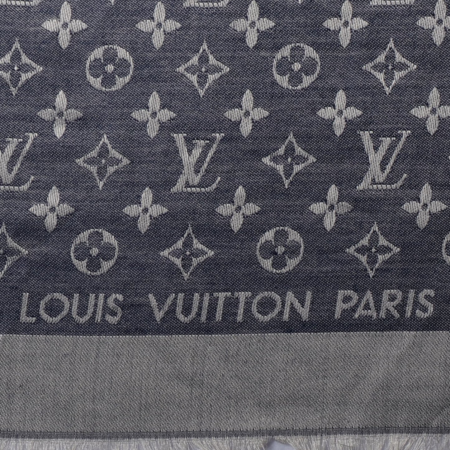 Silk Wool Monogram Denim Shawl Blue