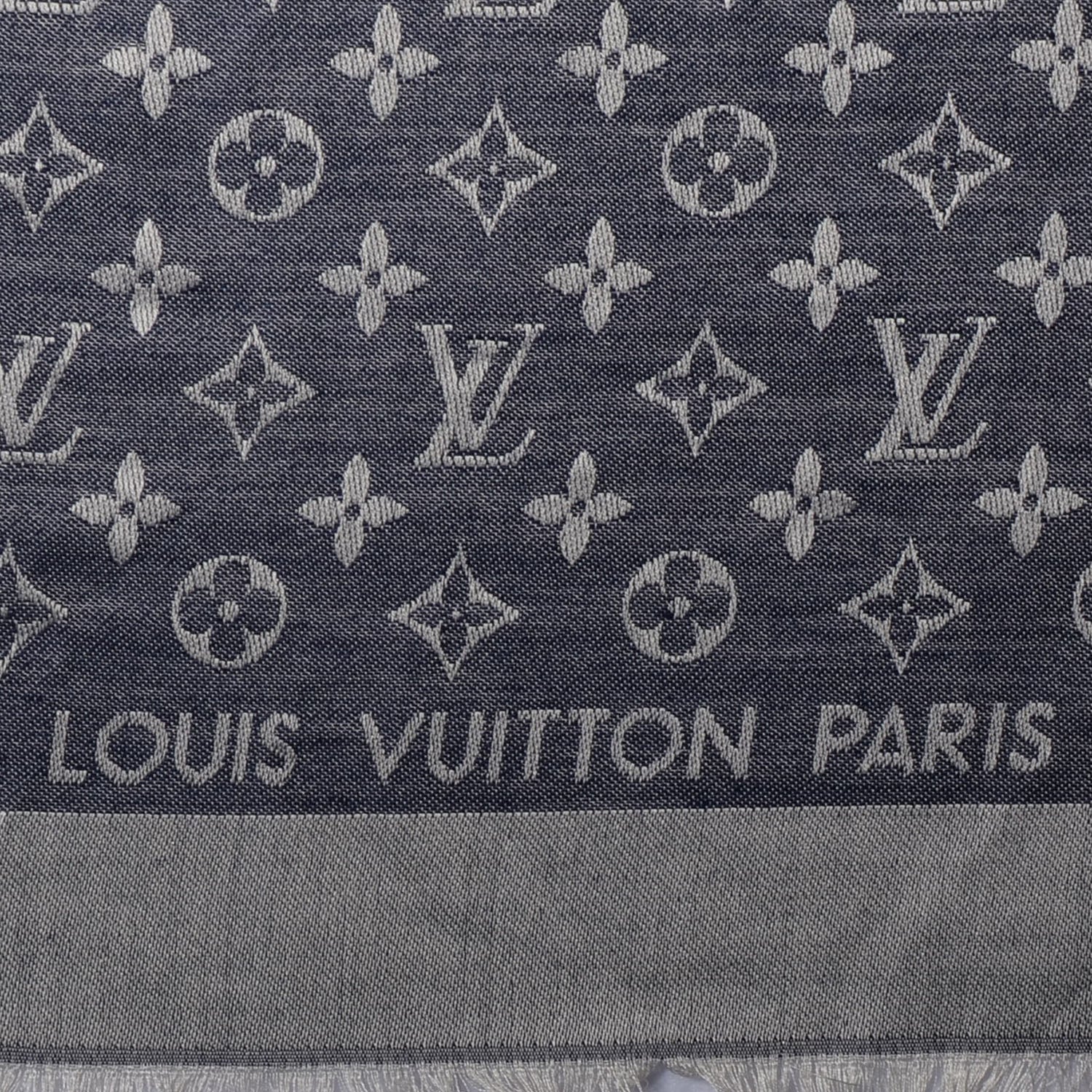 Louis Vuitton Silk Wool Monogram Denim Shawl Blue 4 of 5