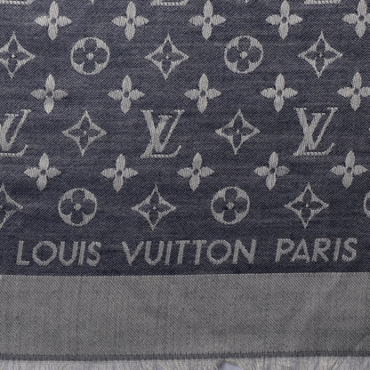Louis Vuitton Silk Wool Monogram Denim Shawl Blue 4 of 5