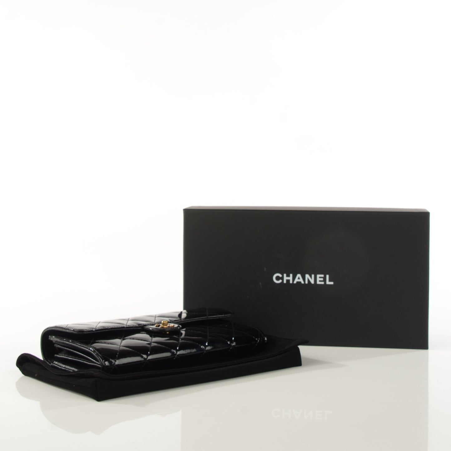 Patent Goatskin Quilted CC Eyelet Wallet On Chain Black