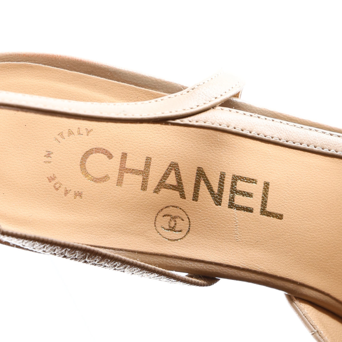 Chanel Lambskin Patent Calfskin Quilted Cap Toe CC Slingback Pumps 38.5 Beige Black 9 of 13