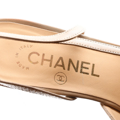 Chanel Lambskin Patent Calfskin Quilted Cap Toe CC Slingback Pumps 38.5 Beige Black 9 of 13