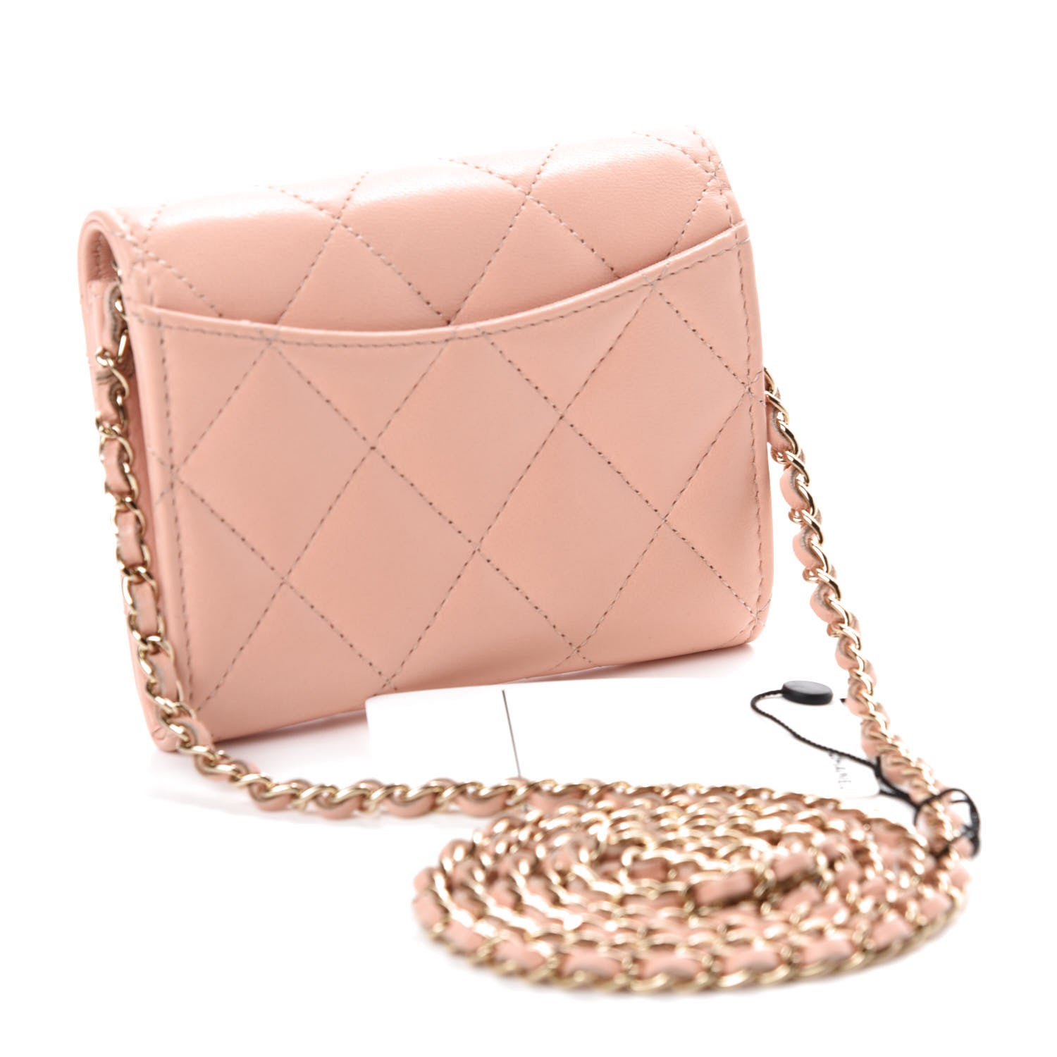Chanel Lambskin Quilted Flap Card Holder On Chain Light Pink 3 of 12