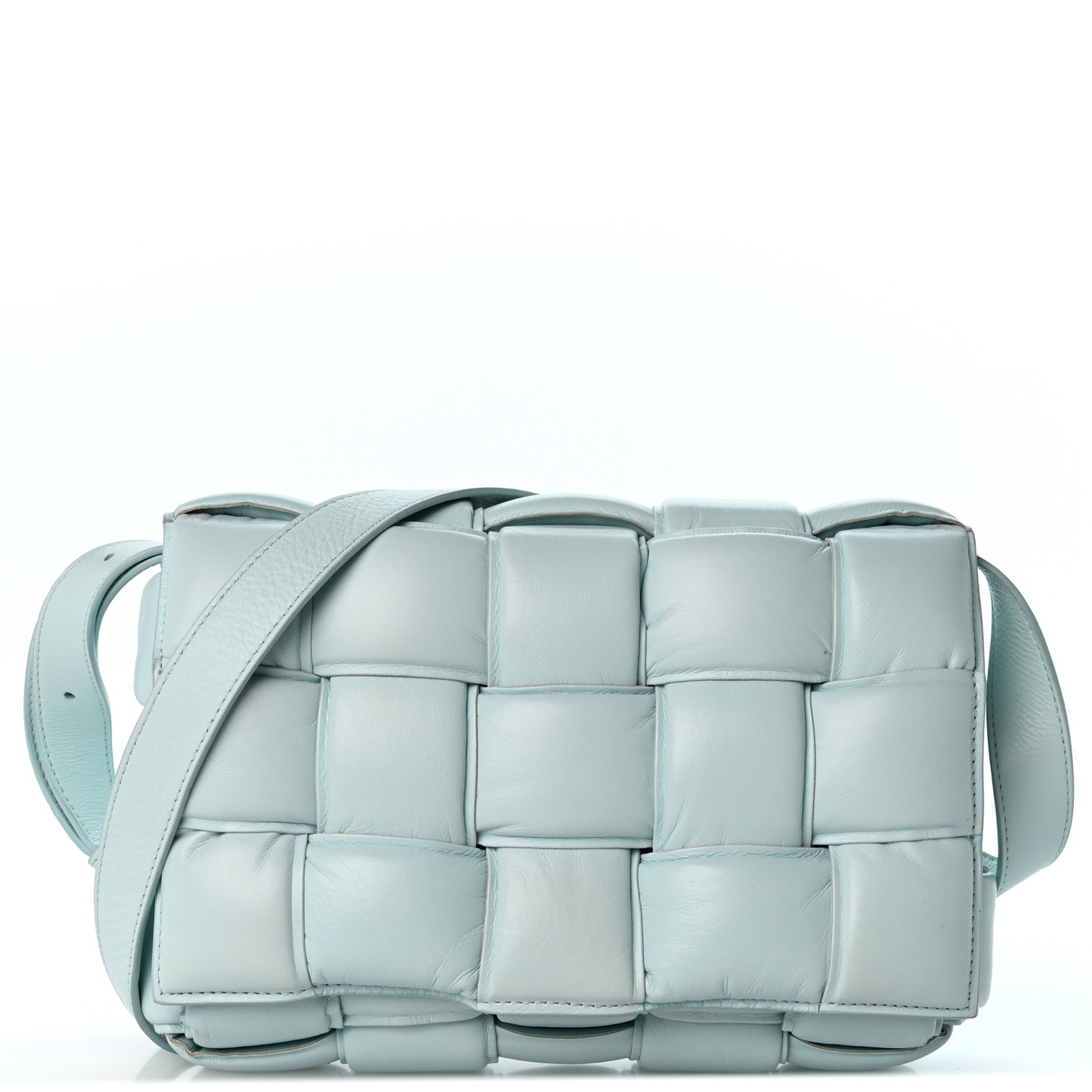 Paper Calfskin Maxi Intreccio Padded Cassette Crossbody Bag Ice
