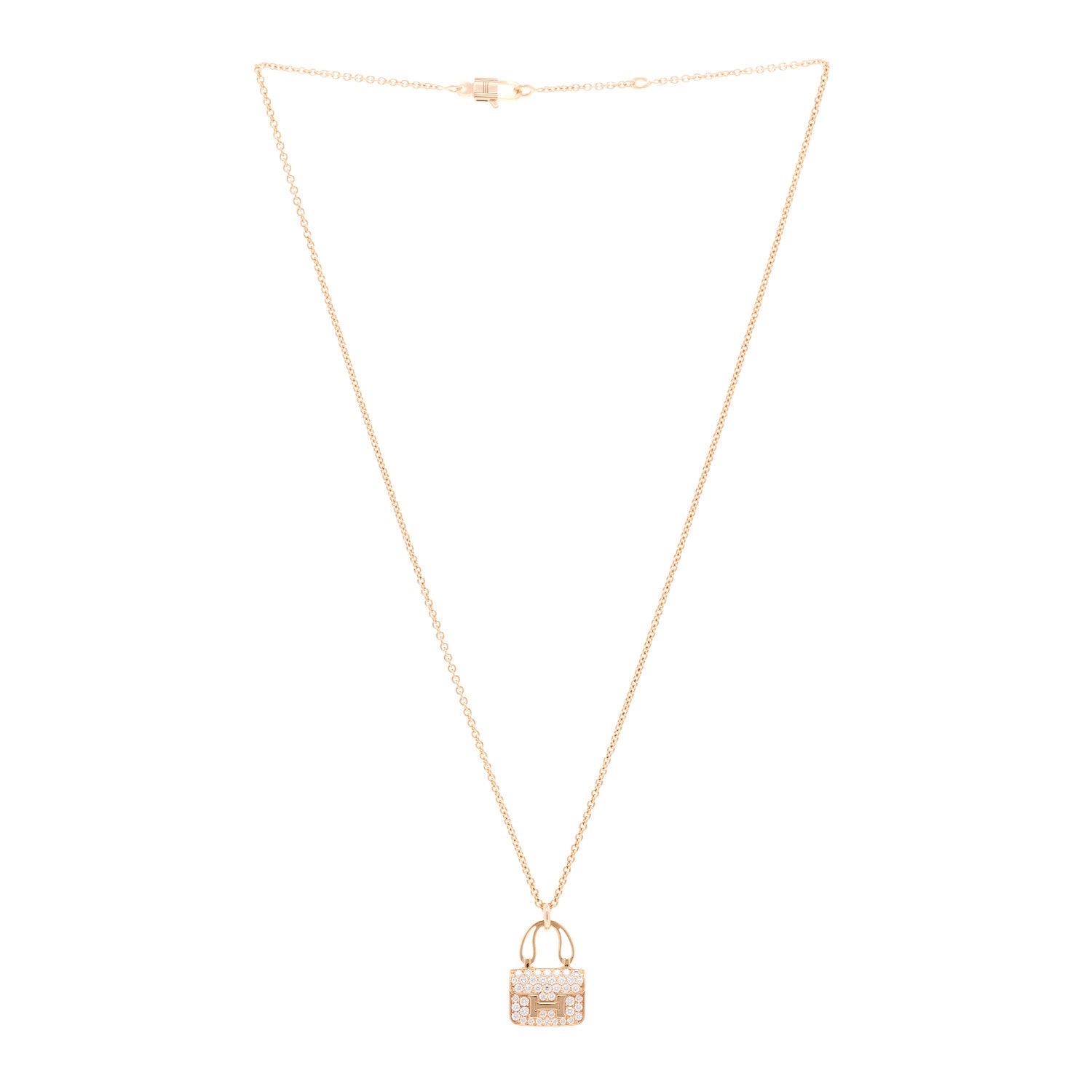 Hermes 18K Rose Gold Diamond Constance Amulettes Pendant Necklace 3 of 6