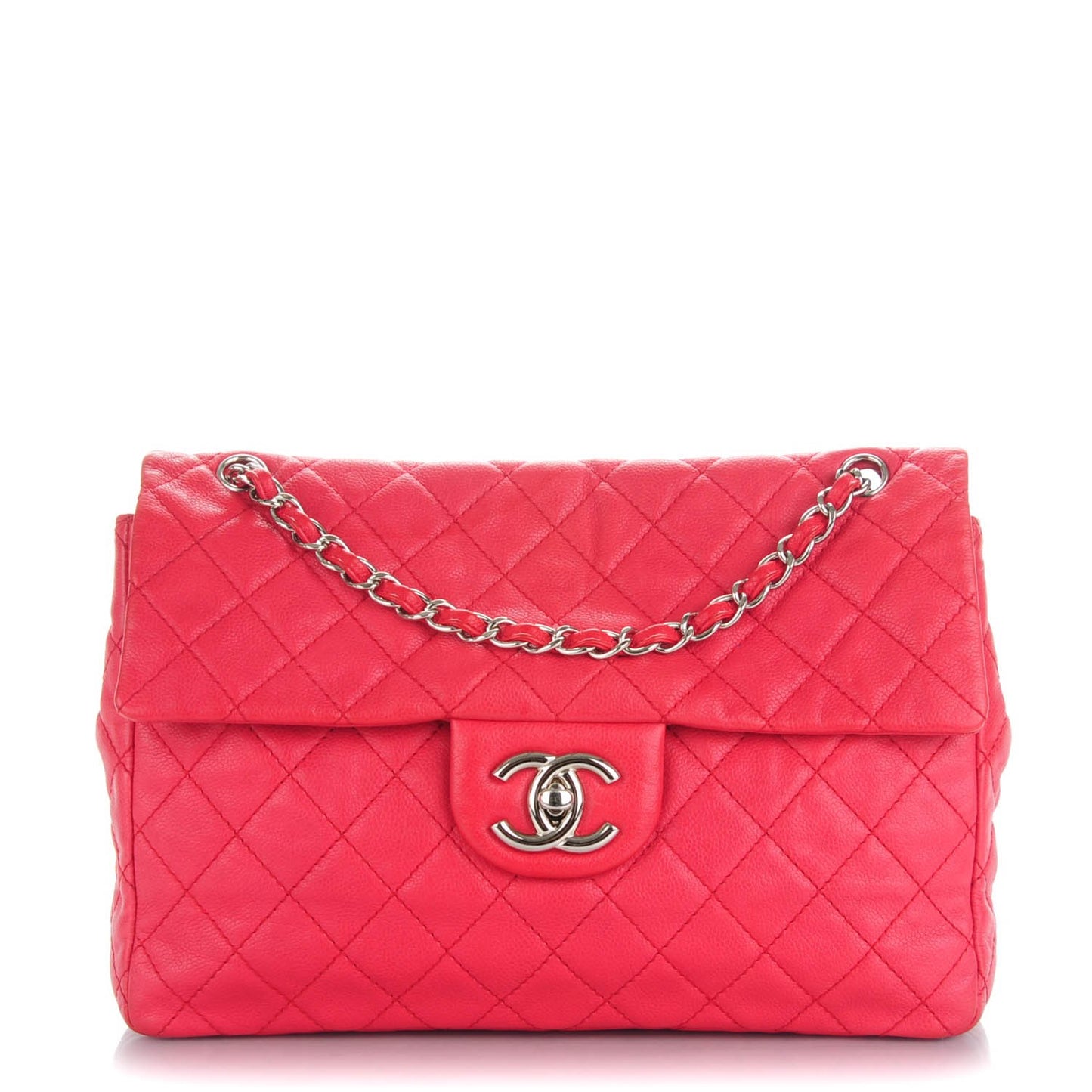 Washed Caviar Quilted Maxi Single Flap Fuchsia