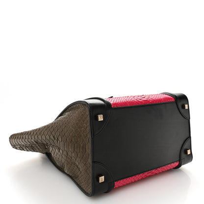 Celine Snakeskin Smooth Calfskin Mini Tri-Color Luggage Fuchsia 4 of 11