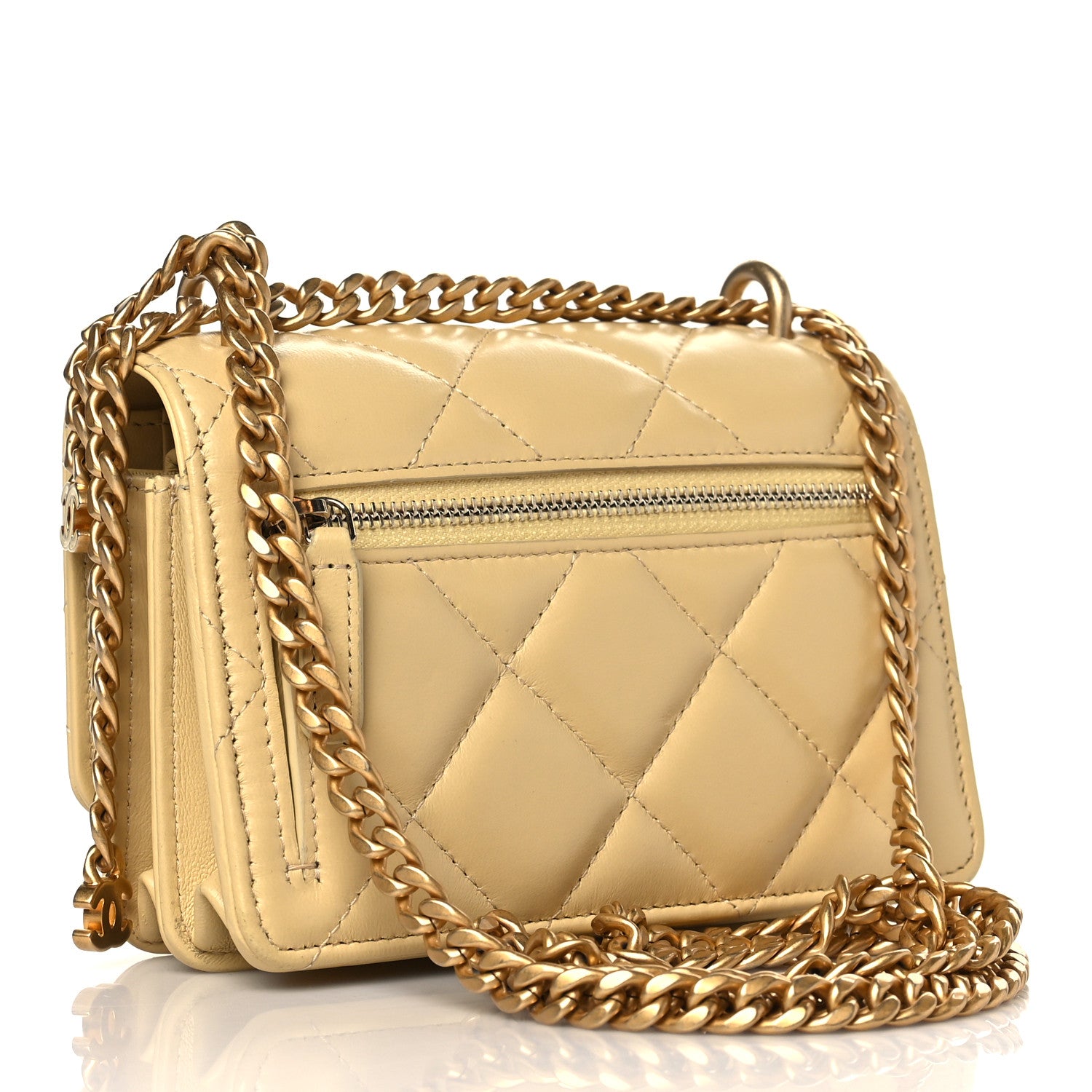 Chanel Lambskin Enamel Quilted Pending Clutch With Chain Yellow 3 of 11
