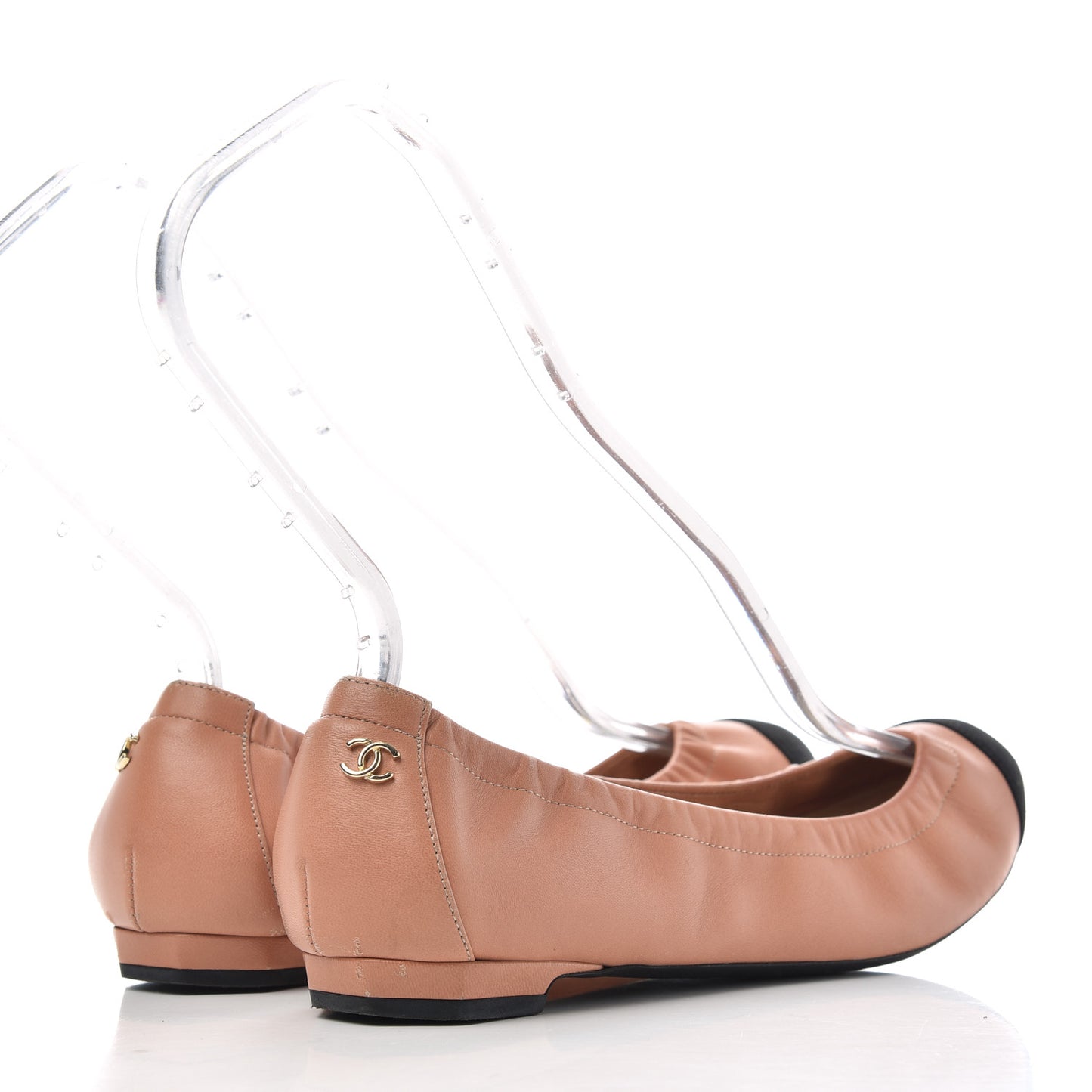 Lambskin Suede CC Elastic Cap Toe Ballerina Flats 36 Pink Black