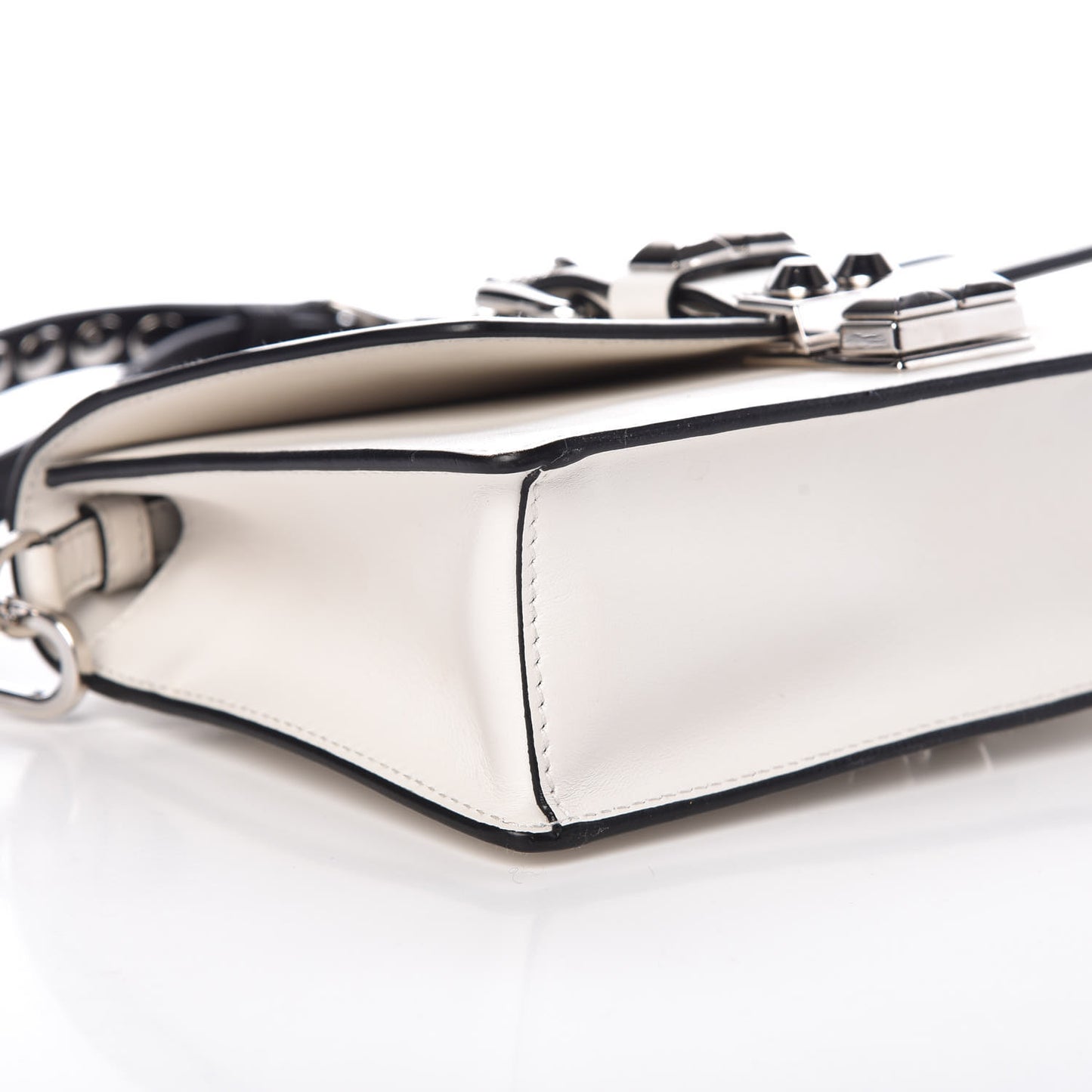 Saffiano City Calfskin Studded Small Elektra Shoulder Bag White