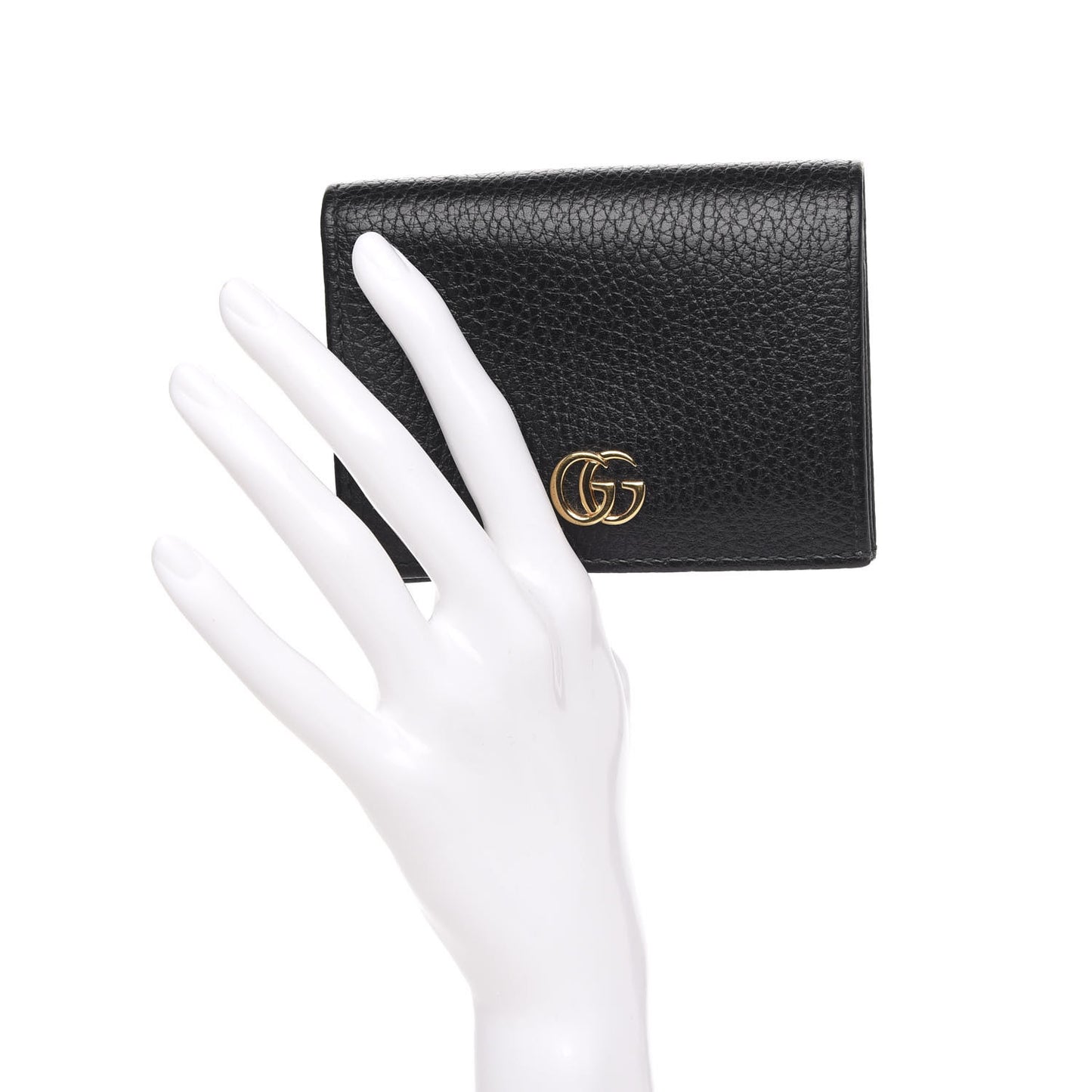 Pebbled Calfskin GG Marmont Card Case Black