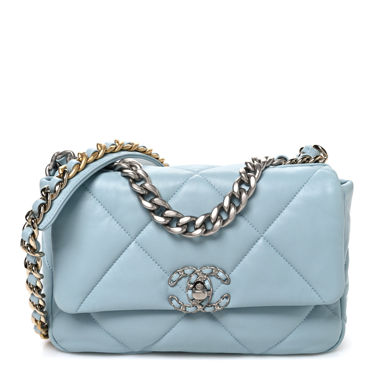 Lambskin Quilted Medium Chanel 19 Flap Light Blue