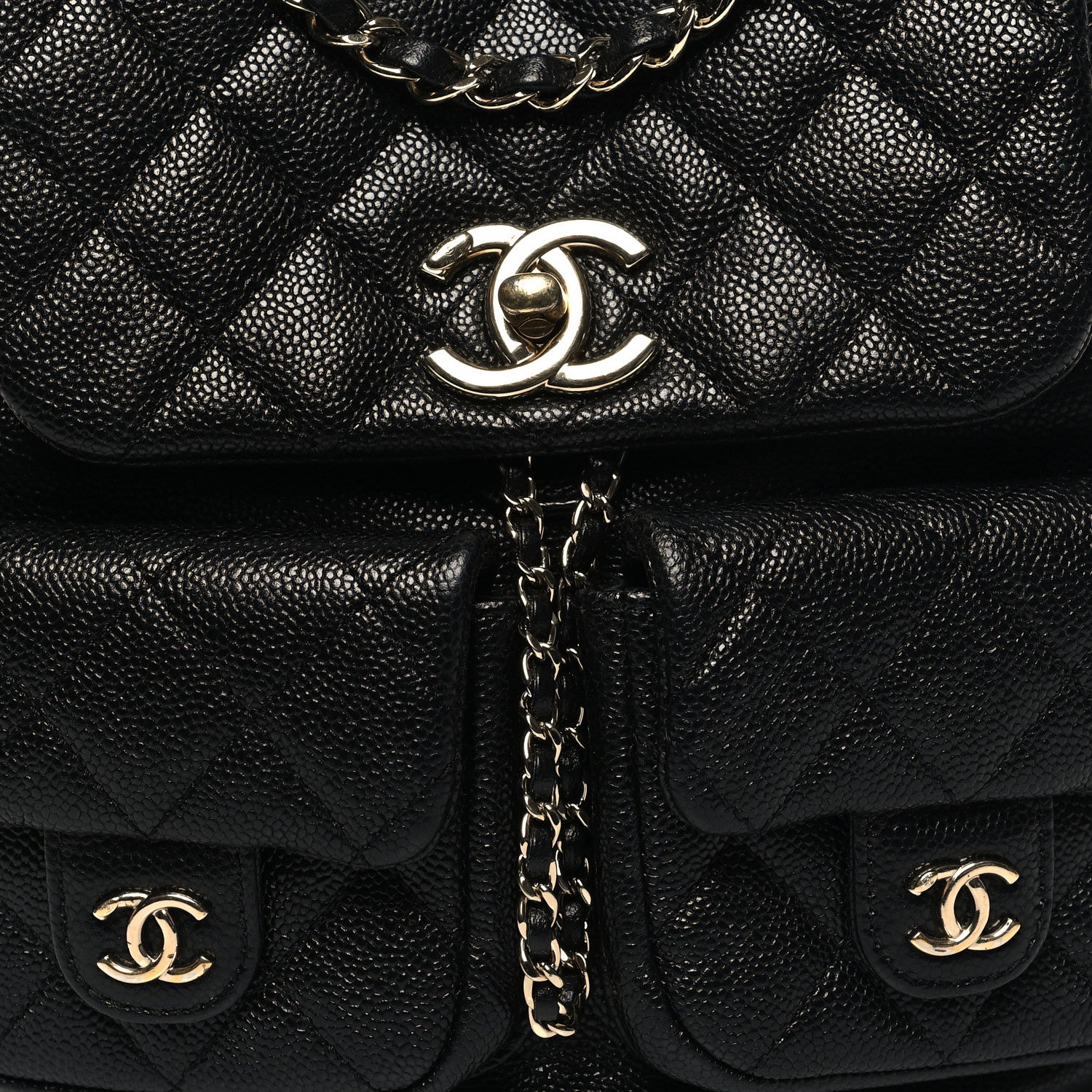 Chanel Shiny Caviar Quilted Medium Duma Pockets Drawstring Backpack Black 8 of 11