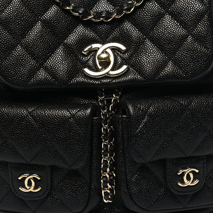 Chanel Shiny Caviar Quilted Medium Duma Pockets Drawstring Backpack Black 8 of 11