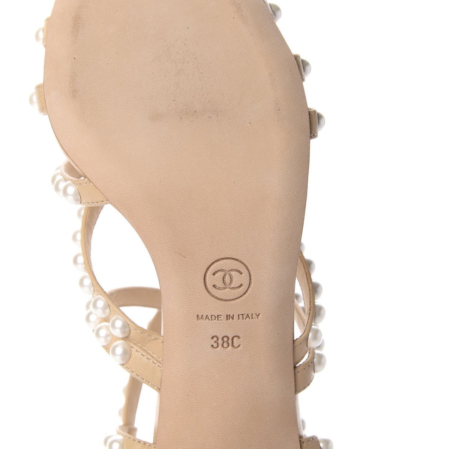Goatskin Quilted Pearl Sandals 38 Beige