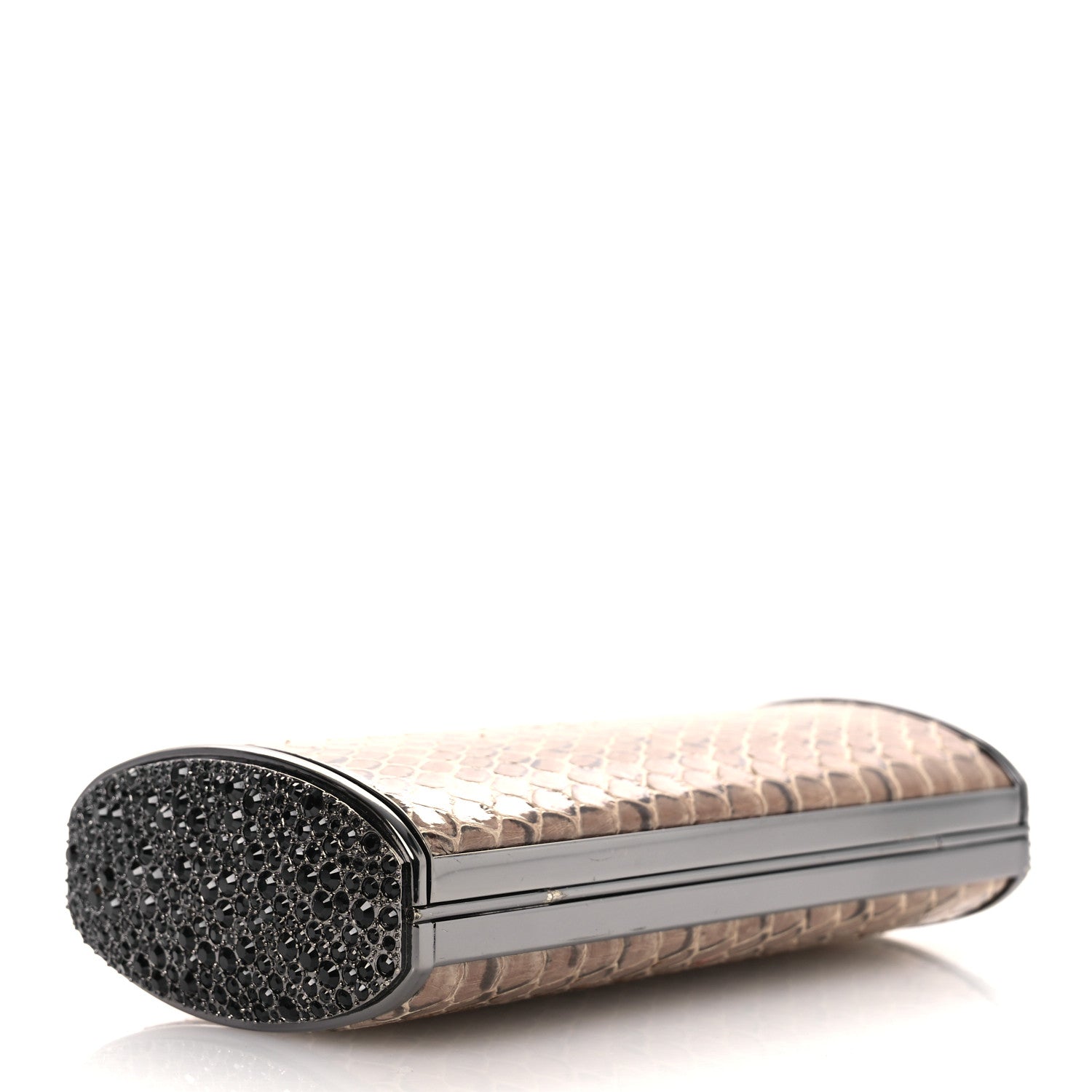 Judith Leiber Snakeskin Crystal Box Clutch Brown Black 4 of 10