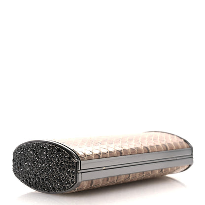 Judith Leiber Snakeskin Crystal Box Clutch Brown Black 4 of 10