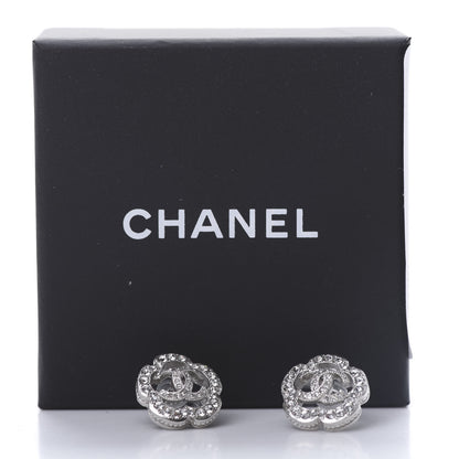 Chanel Crystal Coco Flapper Camellia CC Stud Earrings Silver 5 of 5