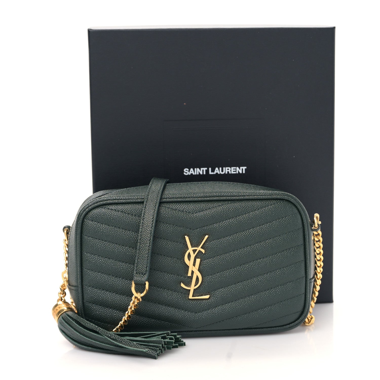 Saint Laurent Grain De Poudre Matelasse Monogram Mini Lou Camera Bag New Vert Fonce 10 of 10