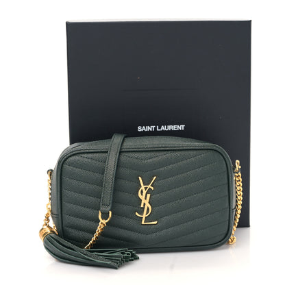 Saint Laurent Grain De Poudre Matelasse Monogram Mini Lou Camera Bag New Vert Fonce 10 of 10