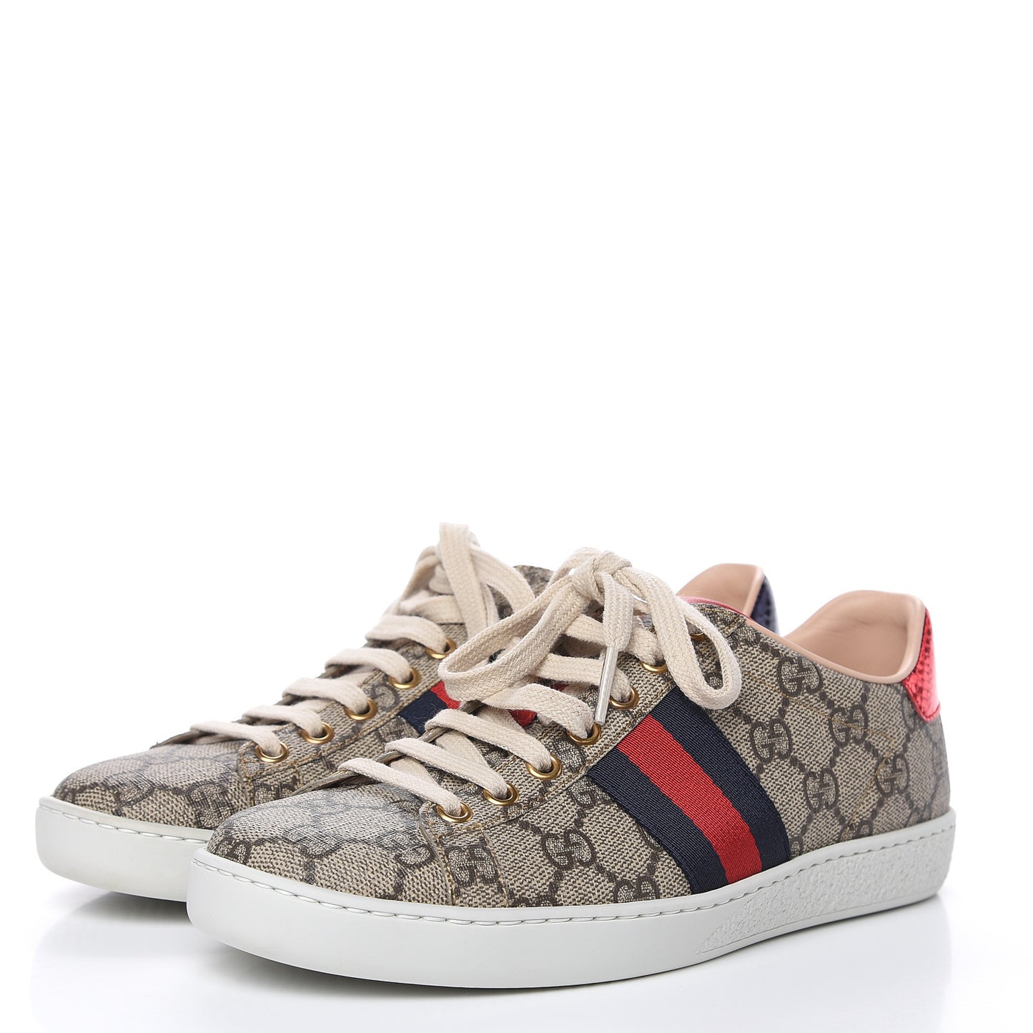 GG Supreme Monogram Womens Ace Low-Top Sneaker 35.5 Beige