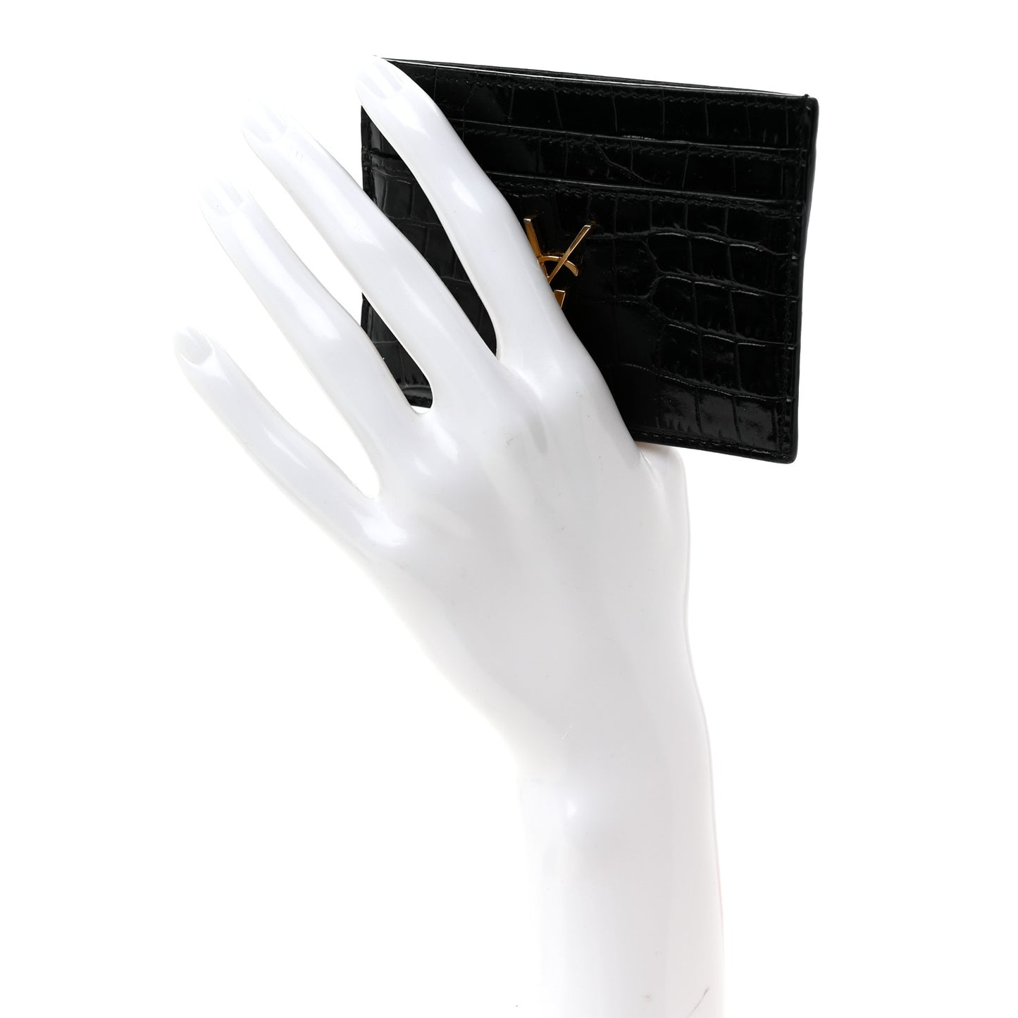 Calfskin Crocodile Embossed Monogram Credit Card Case Black