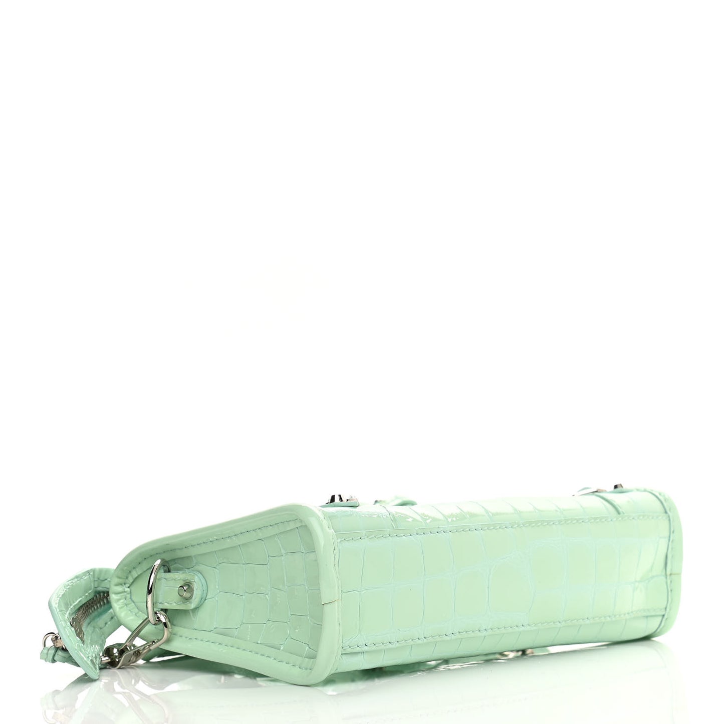 Patent Crocodile Embossed Classic Silver Hardware Nano City Light Green