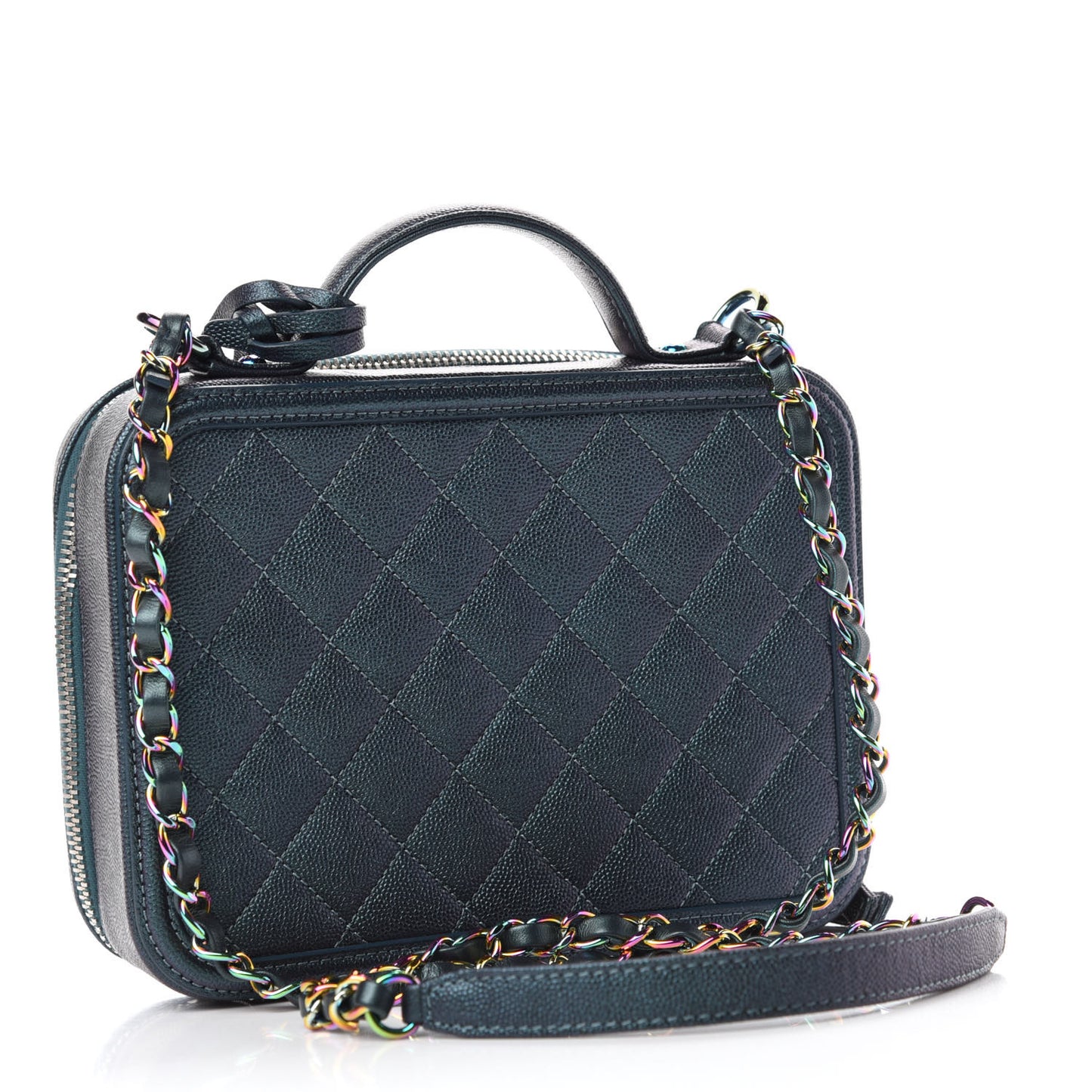 Iridescent Caviar Quilted Medium CC Filigree Vanity Case Dark Turquoise