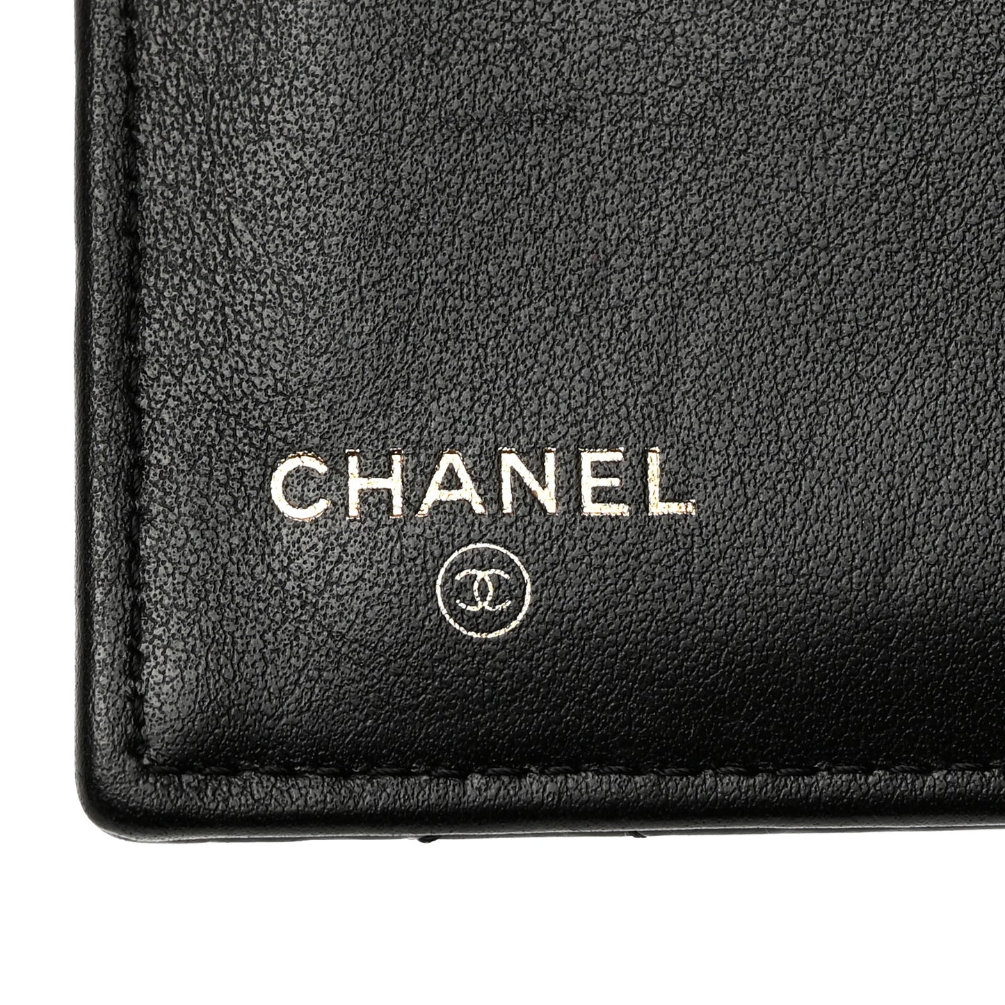 Goatskin Stitched Small Golden CC Flap Wallet Black