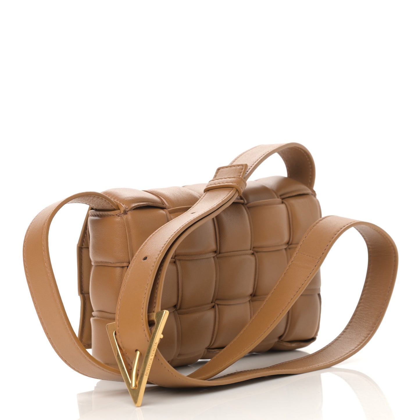 Nappa Maxi Intreccio Padded Cassette Crossbody Bag Caramel
