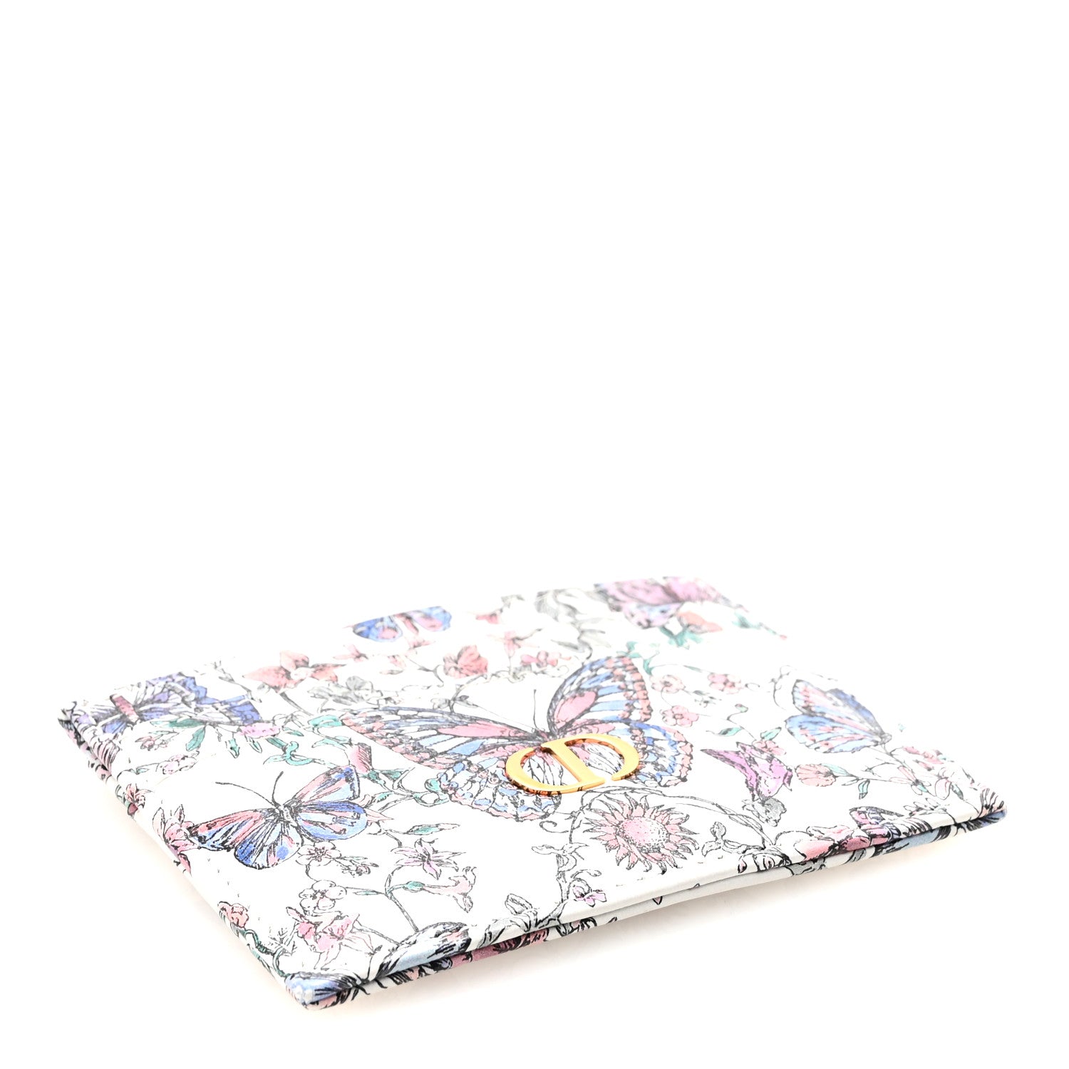 Christian Dior Calfskin Butterfly Printed Caro Five-Slot Card Holder White Multicolor 4 of 7