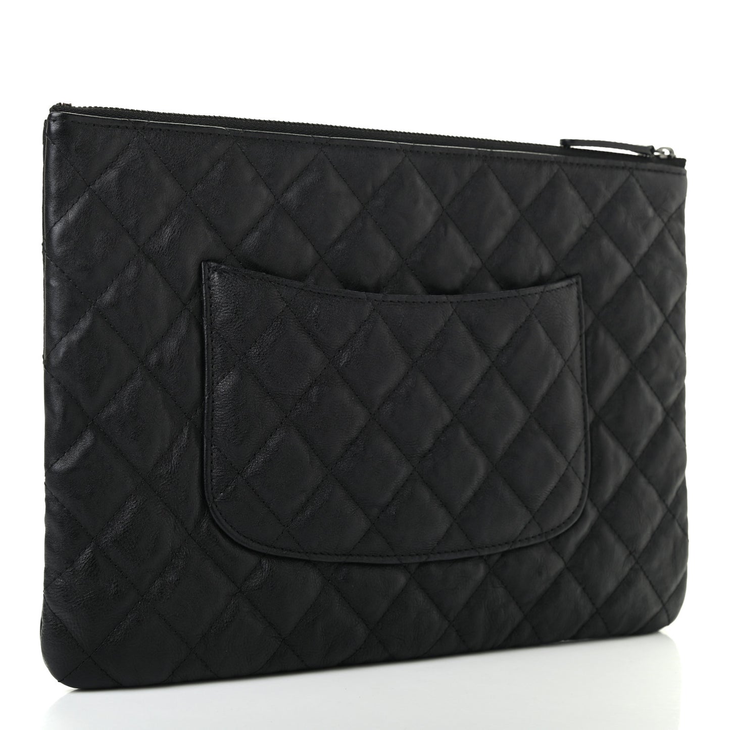 Crumpled Calfskin Quilted Medium Cosmetic Case So Black