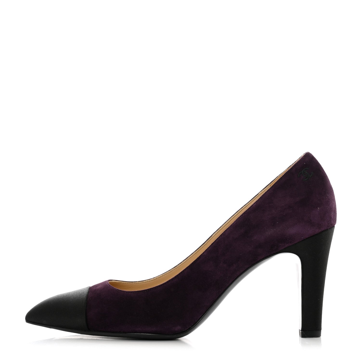 Chanel Suede Satin Cap Toe Pumps Dark 40 Purple Black 1 of 12