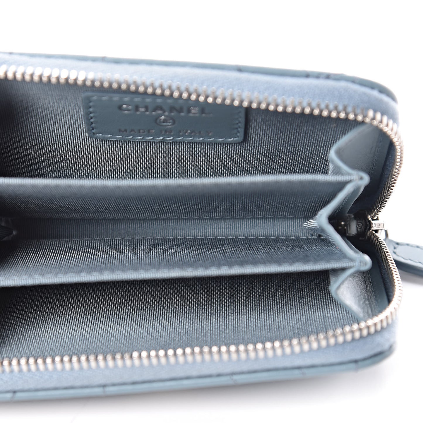 Lambskin Camellia Embossed Studded Zip Coin Purse Blue