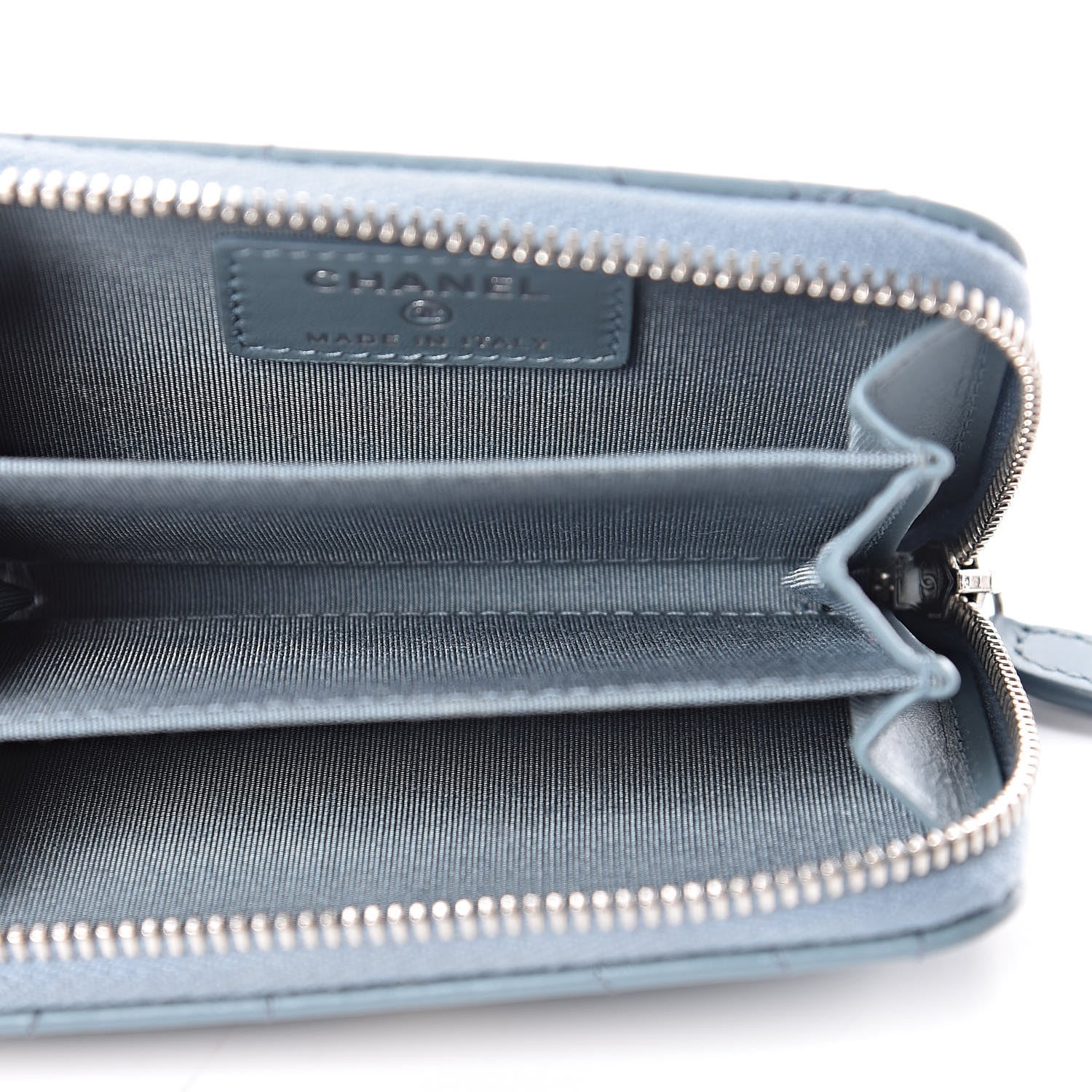 Chanel Lambskin Camellia Embossed Studded Zip Coin Purse Blue 5 of 8