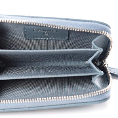 Chanel Lambskin Camellia Embossed Studded Zip Coin Purse Blue 5 of 8
