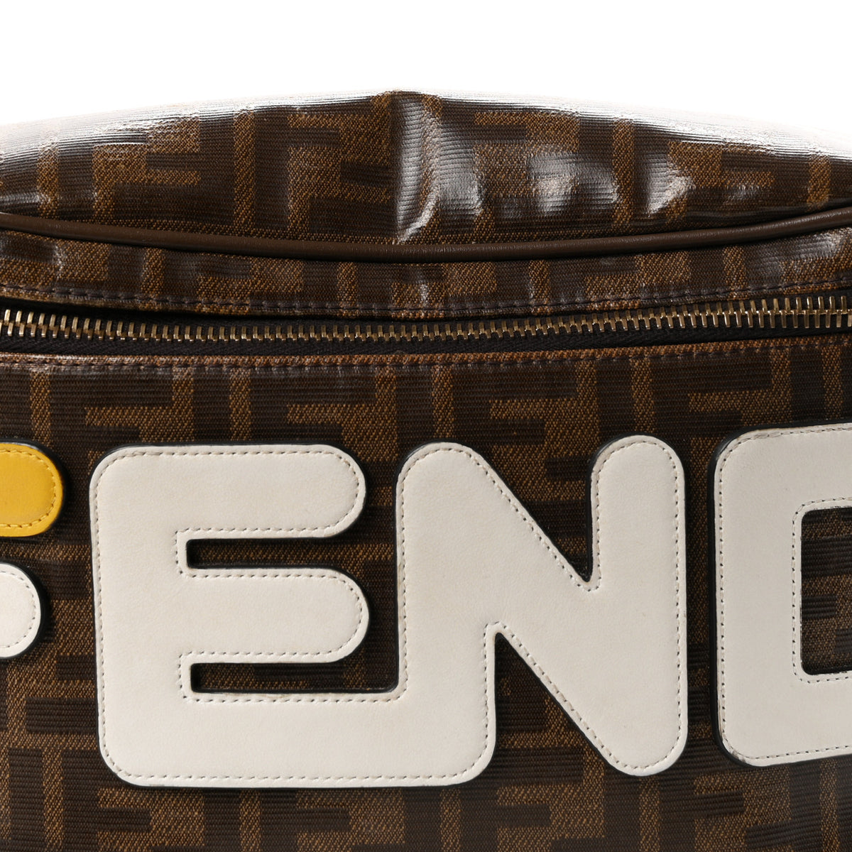 Fendi X FILA Glazed Fabric Vitello Century FF 1974 Mania Belt Bag Mogano Panna White 8 of 10
