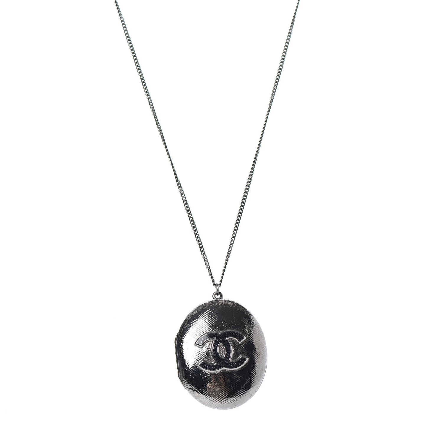 Ruthenium Locket CC Necklace Silver