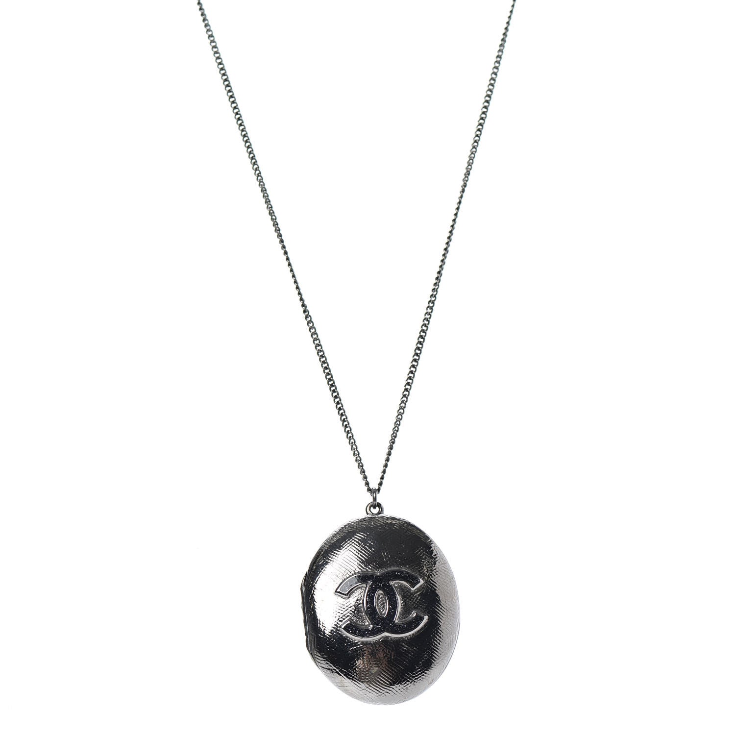 Chanel Ruthenium Locket CC Necklace Silver 1 of 6