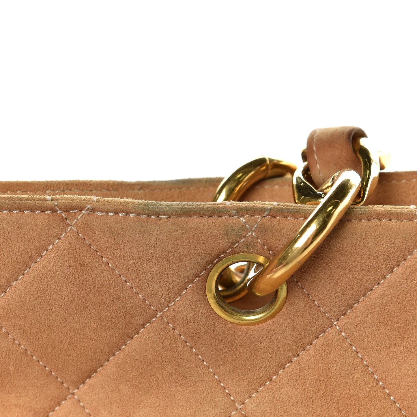 Suede Quilted Tote Beige