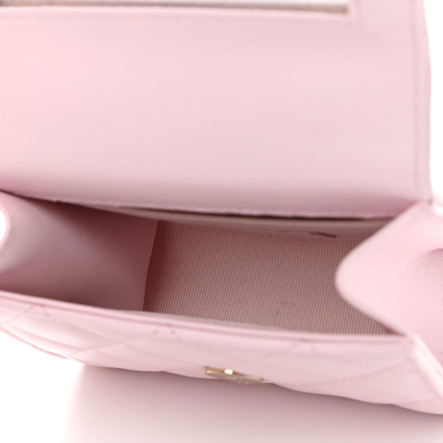 Lambskin Quilted Top Handle Clutch With Chain Light Pink