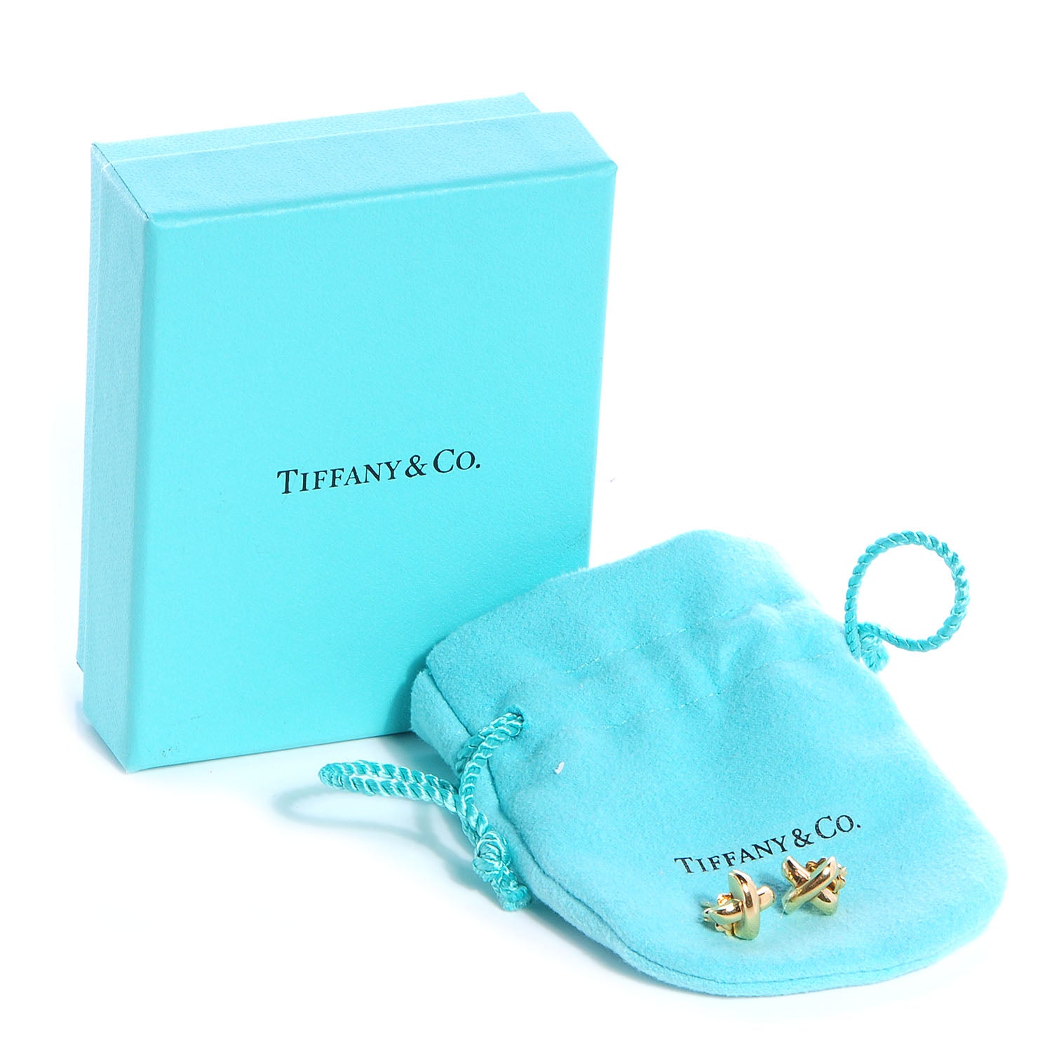 Tiffany 18K Yellow Gold 7.5mm Cross Stitch Earrings 6 of 6