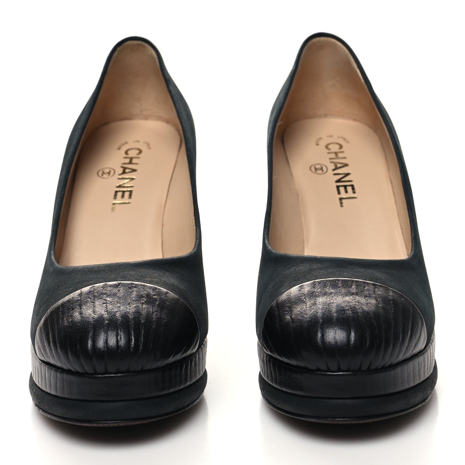 Chanel Wax Suede Wood Pumps 38 Black Brown 2 of 9