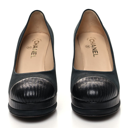Chanel Wax Suede Wood Pumps 38 Black Brown 2 of 9