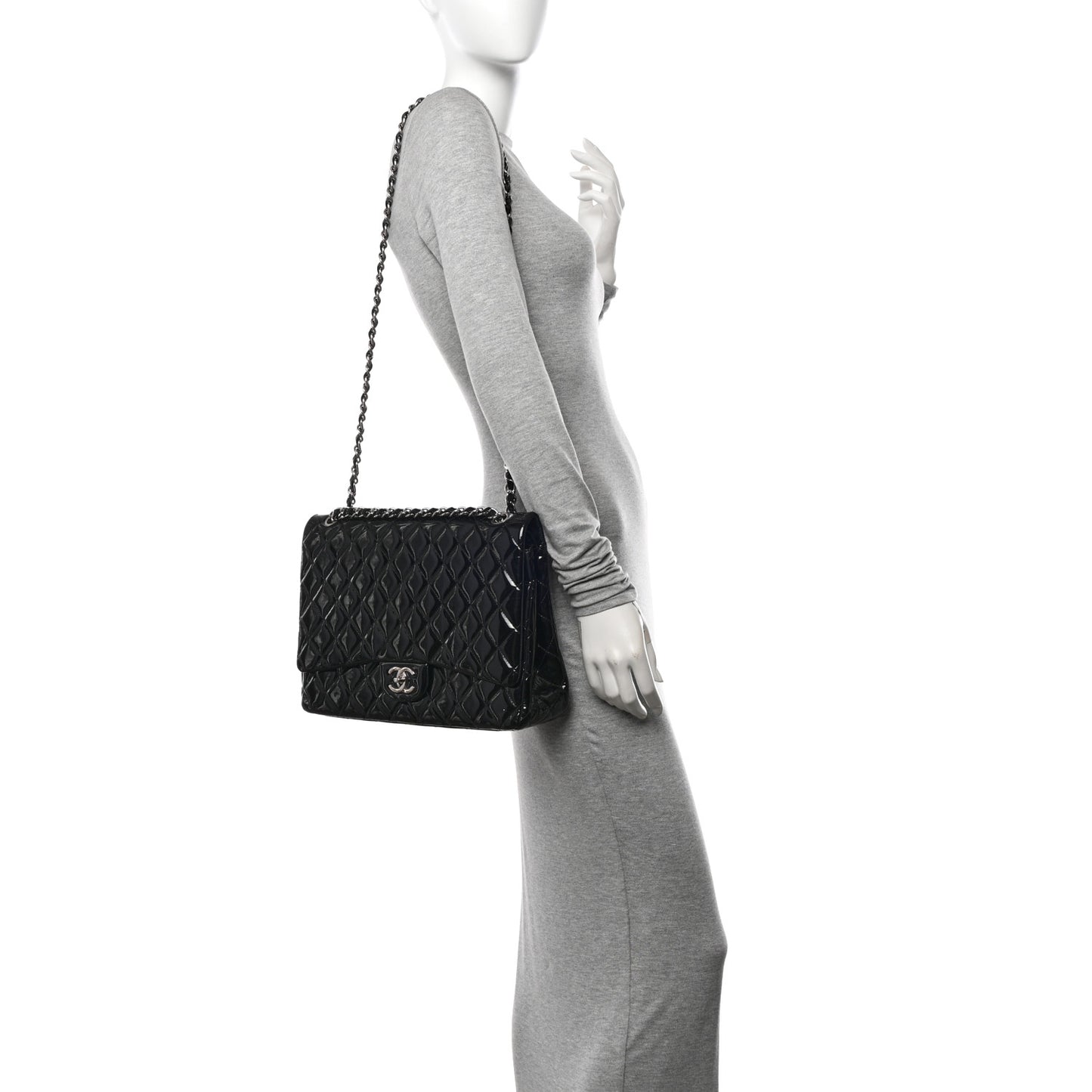 Patent Quilted Maxi Double Flap Black