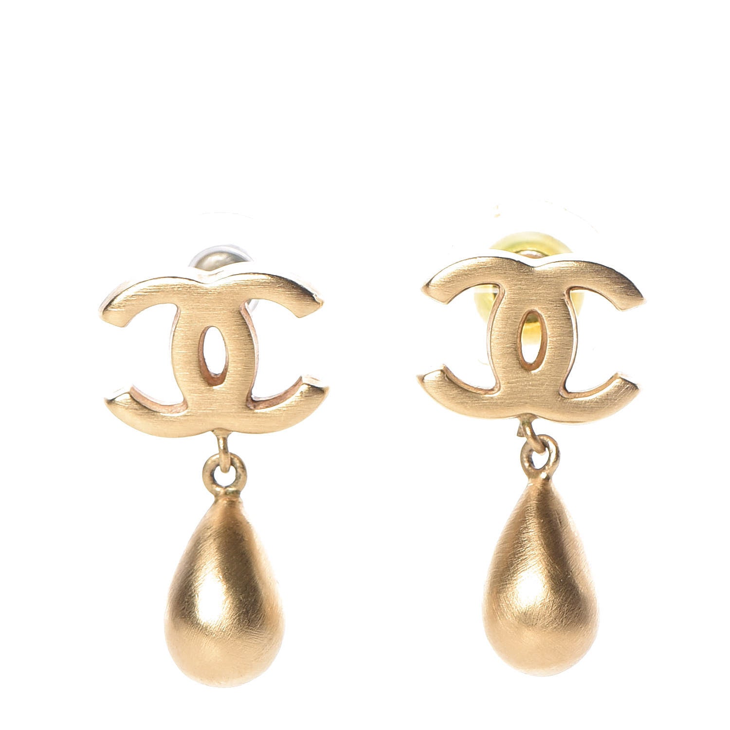Chanel Brushed Metal CC Drop Earrings Gold 2 of 10