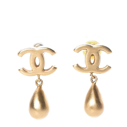 Chanel Brushed Metal CC Drop Earrings Gold 2 of 10