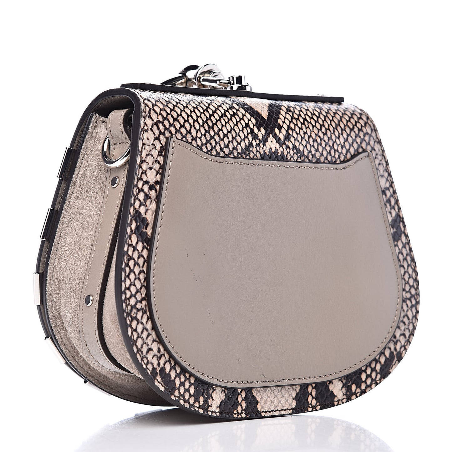 Calfskin Suede Python Print Small Nile Bracelet Bag Motty Grey