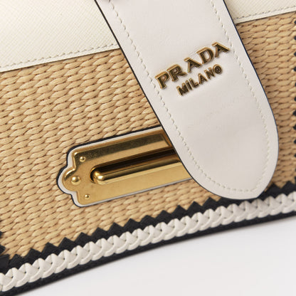 Prada City Calf Raffia Saffiano Cahier Bag Naturale White 13 of 14